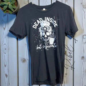 Unisex Black White Skull Graphic Short Sleeve Tee Small Dead Inside Handmade